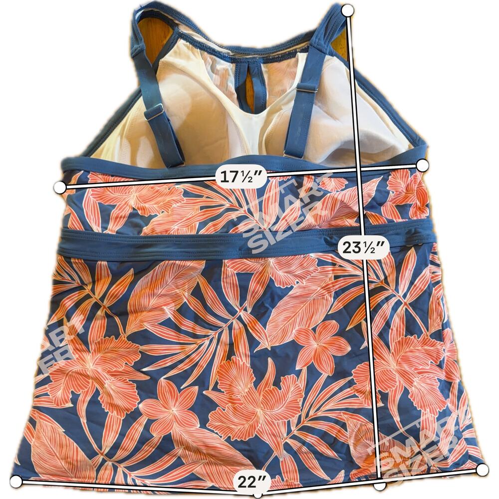 Lands' End Tankini Swim‎ Top Womens 14 DDD Blue Coral Tropical Floral - Picture 4 of 5